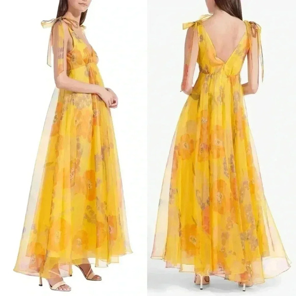STAUD Dandelion Printed Organza Maxi Dress in Goldie Size 10 - Picture 16 of 16
